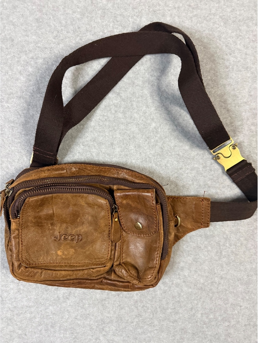 Vintage Leather Jeep Multi Pocket Waist Bag Adjustable Straps